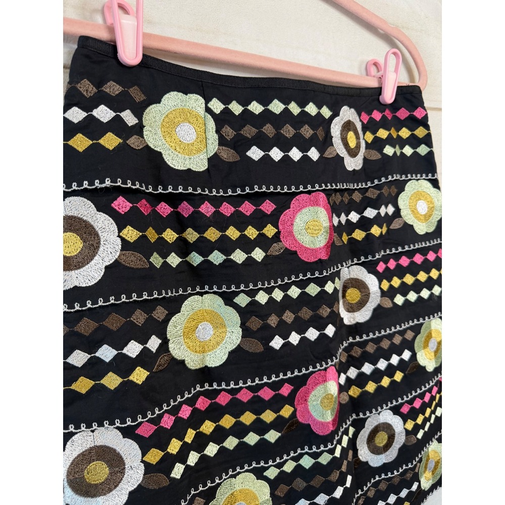 Etcetera‎ Womens Black Embroidered Floral Geometric Cotton Mini Skirt Size 4 - Picture 2 of 5